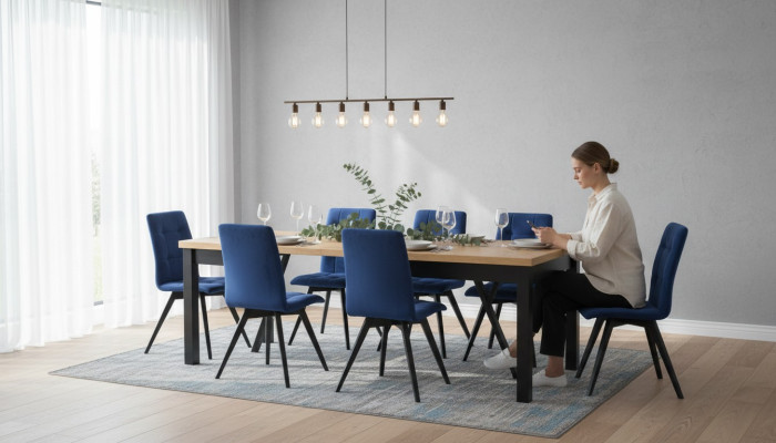 Salle à manger Ensemble de 7 pièces avec 6 chaises Fauteuil inclinable Table à manger rectangulaire Groupe de chaises