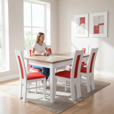 Salle à manger Set Suite 7 pcs. Rouge 6x Chaise Fauteuil Table Groupe Complet Lehn