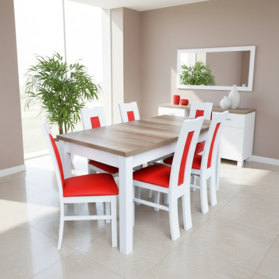 Salle à manger Set Suite 7 pcs. Rouge 6x Chaise Fauteuil Table Groupe Complet Lehn