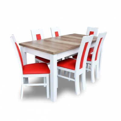 Salle à manger Set Suite 7 pcs. Rouge 6x Chaise Fauteuil Table Groupe Complet Lehn