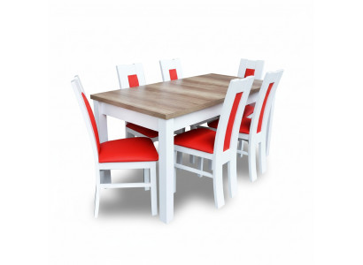 Salle à manger Set Suite 7 pcs. Rouge 6x Chaise Fauteuil Table Groupe Complet Lehn
