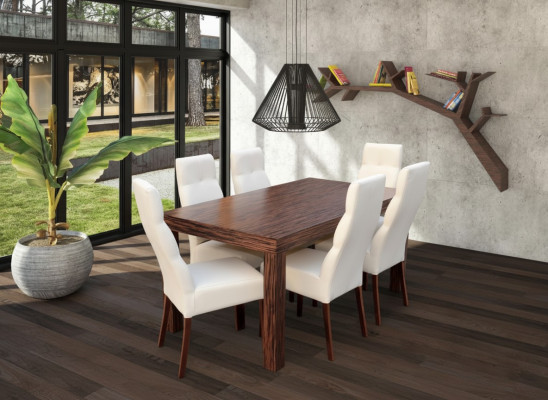 Table de salle à manger classique en bois avec 6 chaises assorties. Ensemble de 7 pièces.