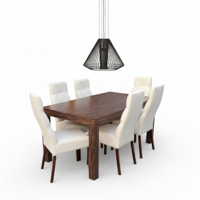 Table de salle à manger classique en bois avec 6 chaises assorties. Ensemble de 7 pièces.