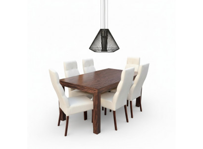 Table de salle à manger classique en bois avec 6 chaises assorties. Ensemble de 7 pièces.