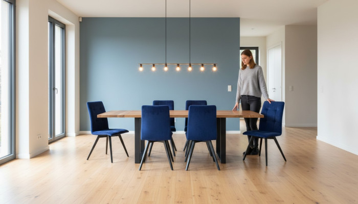 Ensemble complet de salle à manger avec table à manger et 6 chaises en bois. Groupe de salle à manger comprenant 7 pièces.