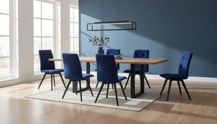 Ensemble complet de salle à manger avec table à manger et 6 chaises en bois. Groupe de salle à manger comprenant 7 pièces.
