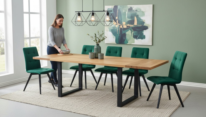 Ensemble de chaise de salle à manger design en métal Table Fauteuil 6x Chaises Suite de table 7pcs.