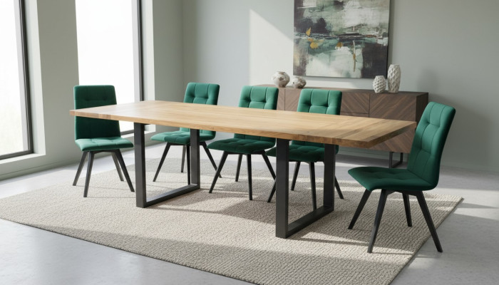 Ensemble de chaise de salle à manger design en métal Table Fauteuil 6x Chaises Suite de table 7pcs.