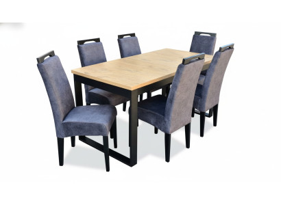 Ensemble de salle à manger classique avec table rectangulaire et 6 chaises, fauteuil, groupe de 7 pièces.