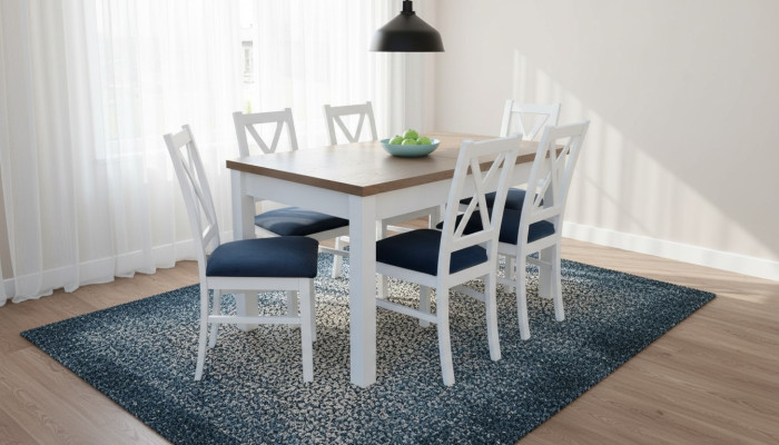 Table de salle à manger Ensemble Table 6xChaises Chaise Salle à manger Ensemble Table Bois Textile 7 pièces