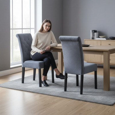 Fauteuil Chaise Salle à manger Télévision Salon Siège en tissu Moderne Chaise rembourrée Bois massif