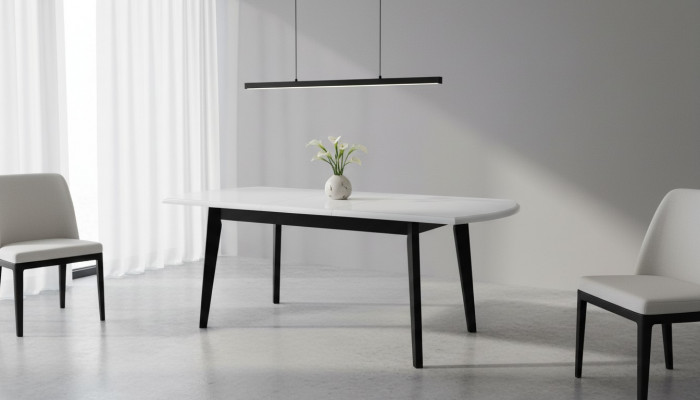 Tables Design Table Table en bois Salle à manger Meubles de luxe Blanc Noir 80x160/200 cm