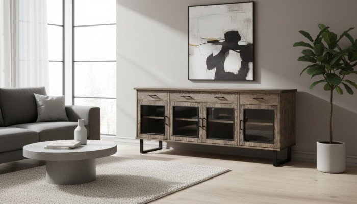 Vitrine Buffet en verre Armoire Commode Armoires hautes Meubles en bois massif Commodes