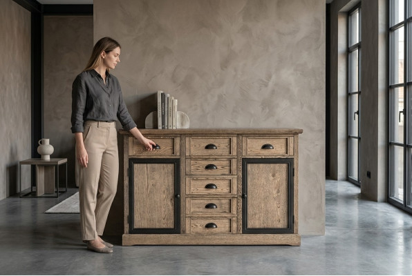 Console en bois brun Table d'appoint Tiroir Étagère Buffet Commode Meubles