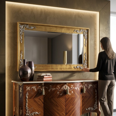 Miroir mural moderne de grand designer Miroir en bois véritable Encadrement miroir suspendu Classique nouveau