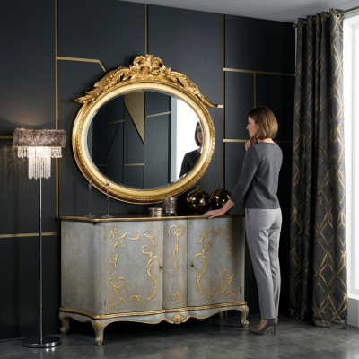 Miroir ovale Miroir mural fait main Cadre en bois Verre Baroque Rococo Or