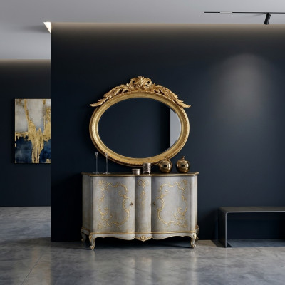 Miroir ovale Miroir mural fait main Cadre en bois Verre Baroque Rococo Or