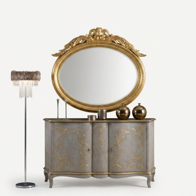 Miroir ovale Miroir mural fait main Cadre en bois Verre Baroque Rococo Or