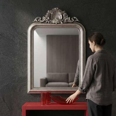 Miroir mural classique r Design Miroir baroque rococo Meubles de luxe Cadre en bois Argent