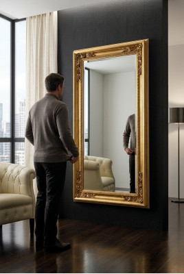 Moderne großer Spiegel Wandspiegel Echter Holzrahmen Hängespiegel Luxusmöbel neu
