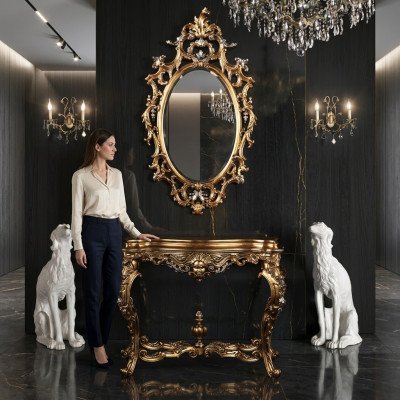 Design Consoles Table Commode avec Miroir Ensemble de meubles de luxe Console 2 pièces.