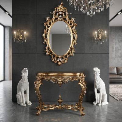 Design Consoles Table Commode avec Miroir Ensemble de meubles de luxe Console 2 pièces.