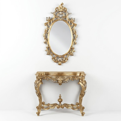Design Consoles Table Commode avec Miroir Ensemble de meubles de luxe Console 2 pièces.