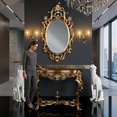 Miroir mural moderne de grande taille de luxe en vrai bois cadre miroir suspendu meubles de luxe