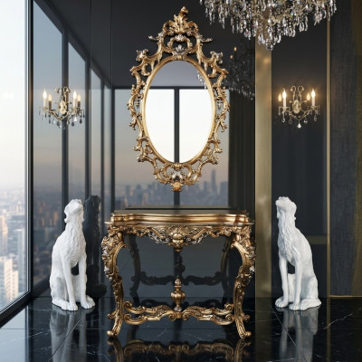 Miroir mural moderne de grande taille de luxe en vrai bois cadre miroir suspendu meubles de luxe