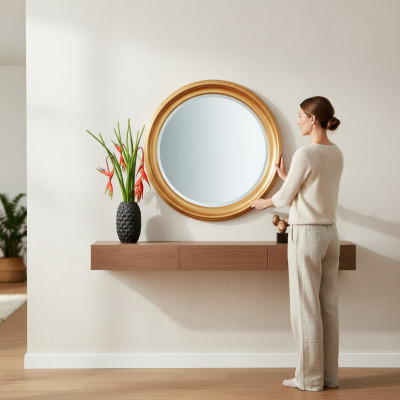 Miroir Miroir mural Miroir de couloir Miroir de salle de bain Blanc Moderne Bois Miroir de décoration murale