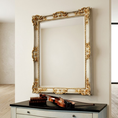 Miroir Miroir mural Concepteur Parquet Salon Salle de bain Bois Design 88x118 Baroque