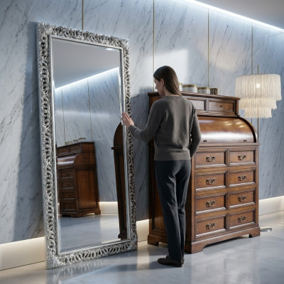 Miroir mural accessoire mobilier décoration living baroque rococo miroir décoratif stand argent