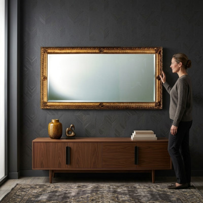 Grand miroir mural xxl de style baroque royal de design de meubles rococo en bois avec cadre de 181x91