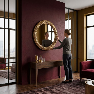 Miroir mural classique en bois Miroir Meubles Baroques Neuf Rond Cadre Rond Mural Nouveau