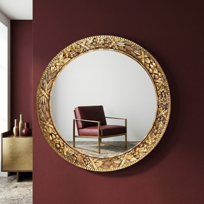 Miroir mural classique en bois Miroir Meubles Baroques Neuf Rond Cadre Rond Mural Nouveau