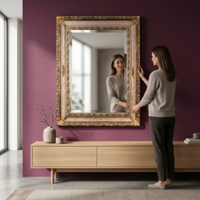 Miroir mural classique avec cadre en bois, Mobilier miroir 94x184 Design Baroque Rococo nouveau