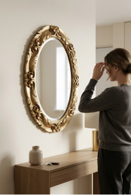 Miroir mural encadré en bois massif moderne et grand, miroir suspendu, meuble de luxe.