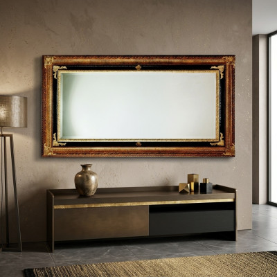 Miroir mural classique avec cadre en bois Meuble miroir 107x197 Cadre en verre doré pour mur