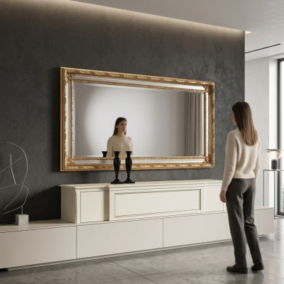 Miroir mural classique avec cadre en bois Meuble miroir 94x184 Cadre en verre Meuble mural