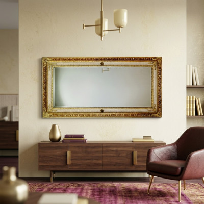 Miroir mural classique avec cadre en bois Doré 104x194 Miroir Meubles Cadre en verre mural