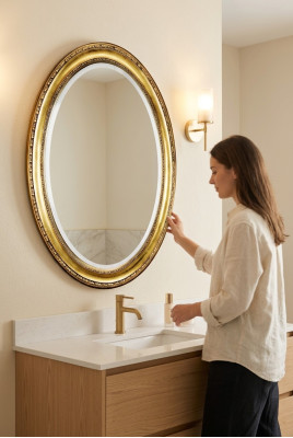 Méduse Miroir ovale Design de salle de bain Miroir mural rond Cadre en bois baroque rococo rond