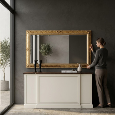 Miroir mural Cadre en bois Miroir suspendu Miroir doré Miroir mural Salon nouveau