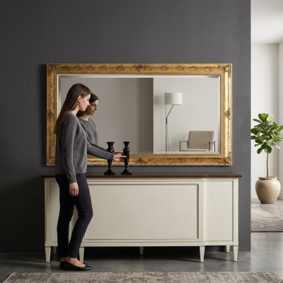 Miroir mural design classique Retro Baroque Rococo avec cadre en bois doré.