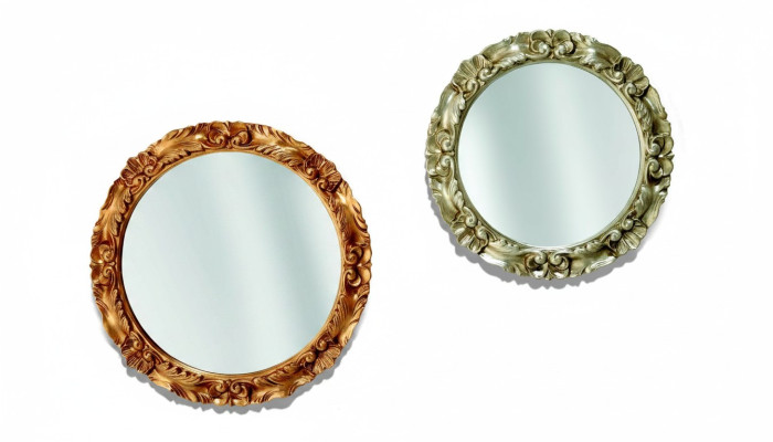 Miroir mural classique avec cadre en bois, meuble miroir rond en verre de 65 cm de diamètre au design rond.