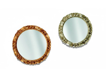Miroir mural classique avec cadre en bois, meuble miroir rond en verre de 65 cm de diamètre au design rond.