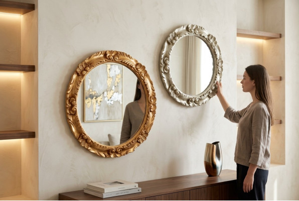 Miroir mural moderne de grande taille Cadre en bois véritable Miroir suspendu Meubles de luxe