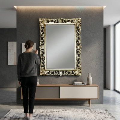 Salon Miroir Miroir mural Designer Couloir Salle de bain Bois Verre Design 113x113 nouveau