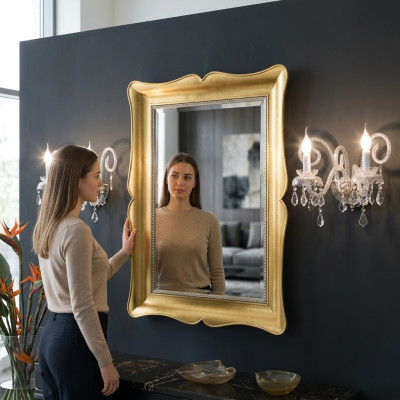 Meubles miroir baroque classique Miroir mural bois 85x105 Cadre en verre murale or