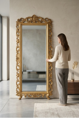 Miroir mural classique grand miroir Miroir suspendu de luxe en bois doré Porte-manteau SP6480