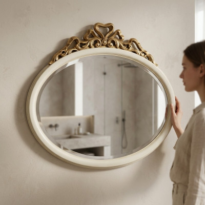 Miroir de couloir Miroir Miroir mural Salle de bains Rond Bois Décoration murale Miroir Baroque
